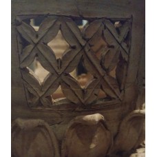 Pottery stand, perforation, lotus petal design, crisscross